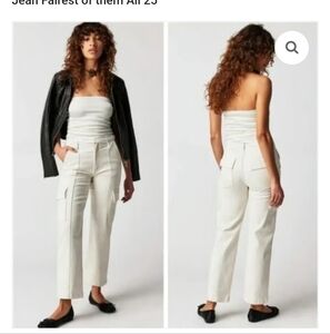 MOTHER High-Rise Cargo Jeans in Off-White/Cream